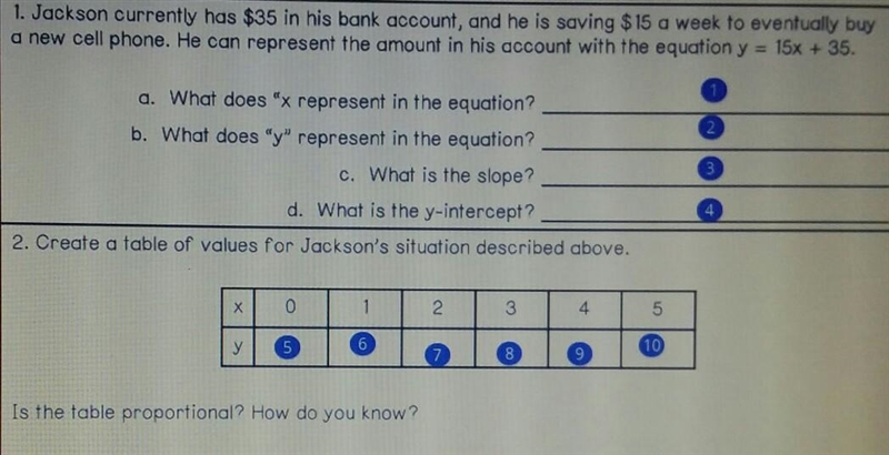 Create a table of values for Jackson's situation described above. Is the table proportional-example-1