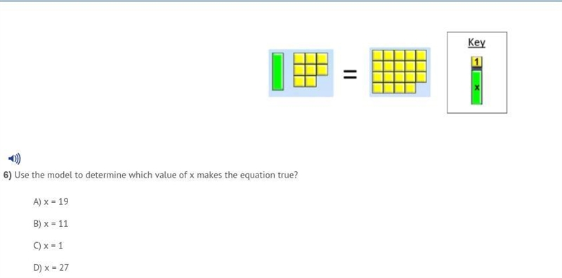 Use the model to determine which value of x makes the equation true?-example-1