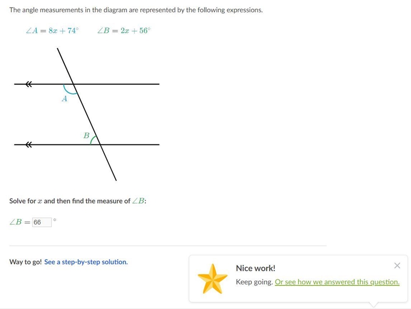 ∠A=8x+74 ∘ start color #11accd, angle, A, end color #11accd, equals, start color #11accd-example-1