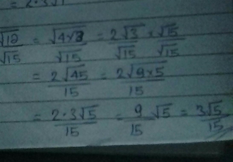 How do I simplify this? (√(12) )/(√(15) )-example-1