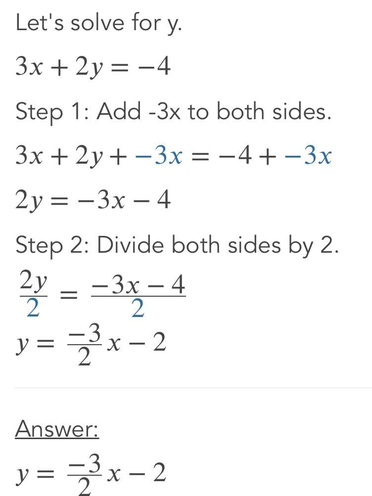 PLEASE HELP!! Prove that the graph of the equation 3x + 2y= -4 doesn't have a single-example-2