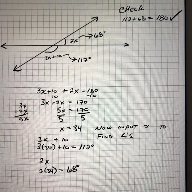 Create and Solve an equation to find the unknown angle. ​-example-1