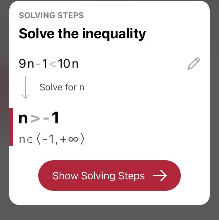 Pls help asap solve each inequality 9n - 1 < 10n 5h ≤ 12 + 4h-example-1