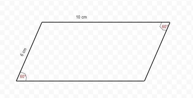 Draw a parallelogram with a 10-cm side, a 6-cm side, and a 60° angle between the sides-example-1