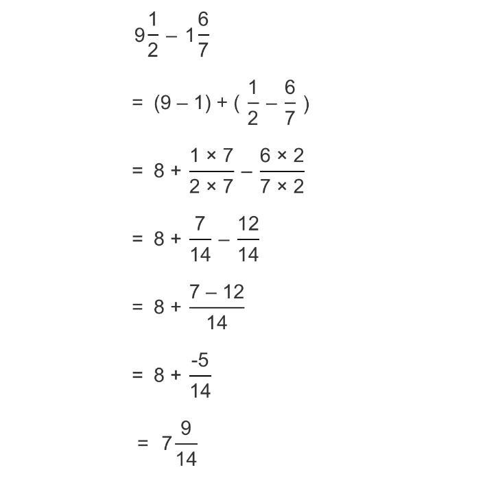 Subtract. Write your answer in simplest form. 9 1/2 - 1 6/7-example-1