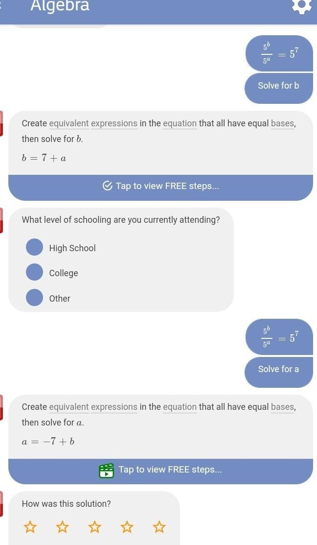 5^b/5^a=5^7. what is the value of a and b-example-1