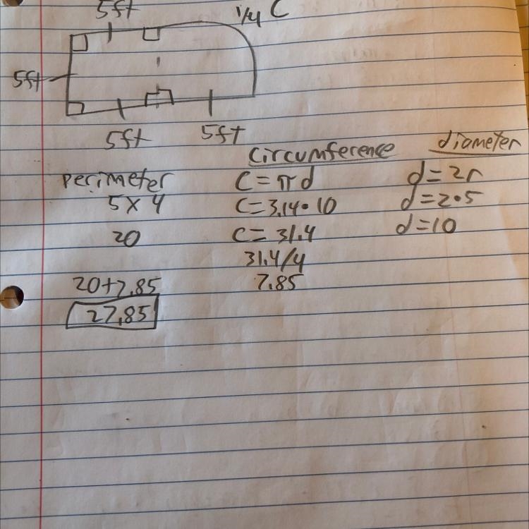 PLS HELP This figure consists of a square and a quarter circle. What is the perimeter-example-1