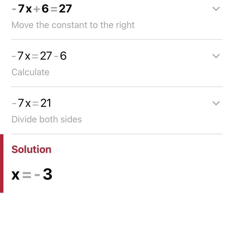 -7x + 6= 27 What is X?-example-1