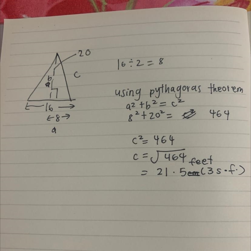 A sail boat has a sail in the shape of an isosceles triangle. the base of the triangle-example-1