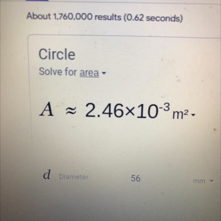 The Diameter of a circle is 56mm. What is the area?-example-1