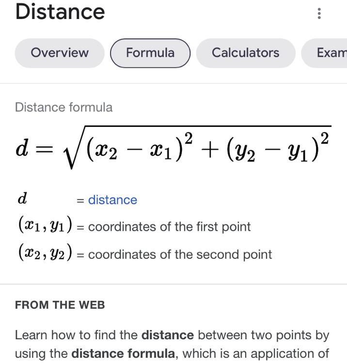 EXPLANATION ON HOW TO FIND THIS!!! What is the distance between (-4,1) and (0,2)?-example-1