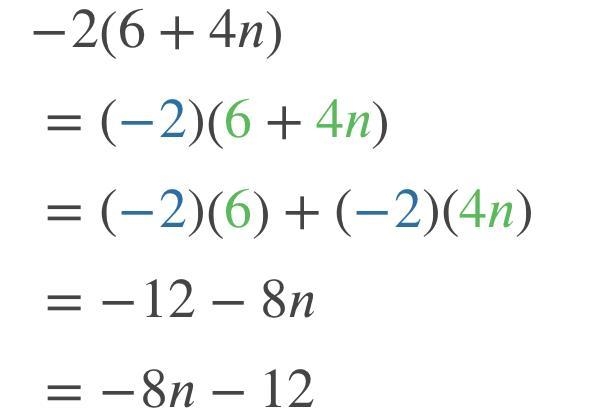 4(5f + 9) -2(6 + 4n) -5( -2 - 4b) -5(3 - 8d) 5(2h - 3) 2( -6b - 7) 7( -9 + 8q) -2(9 - 4c-example-2