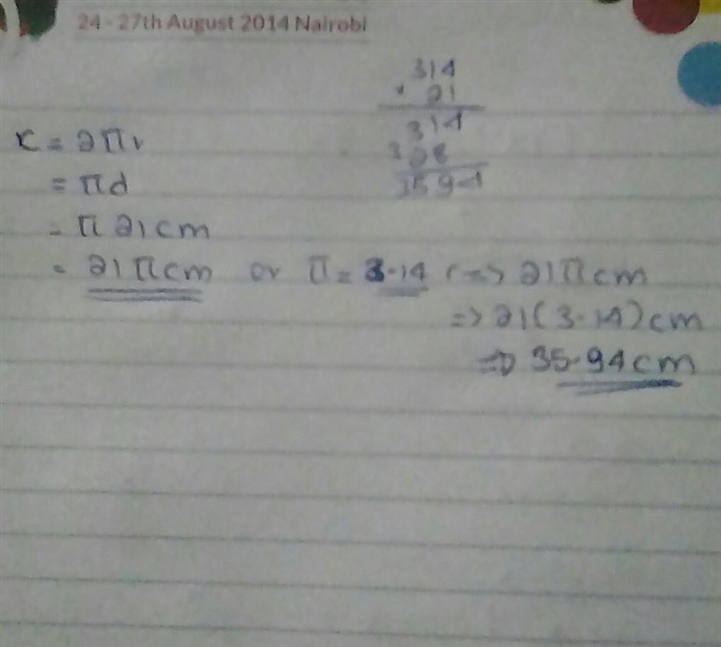 Find the circumference of the circle. ​ ​Use as an approximation for .-example-1