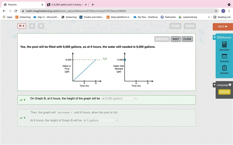 A 6,000-gallon pool is being filled. Graph A shows the amount of water in the pool-example-1