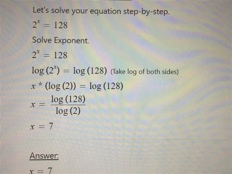 15 points, Solve the rational exponents, please show the work if you can :) 2^(x) =128, 5^(x-example-1