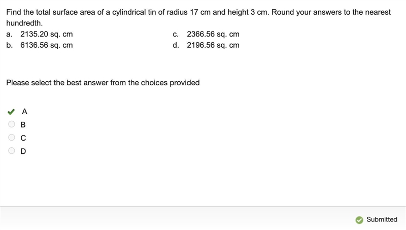 Find the total surface area of a cylindrical tin of radius 17 cm and height 3 cm. Round-example-1