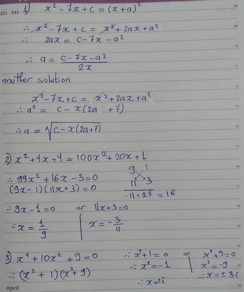 Plz help 1) If x^2 - 7x + c = (x + a)^2 for some constants a and c, then find a. 2) Find-example-1