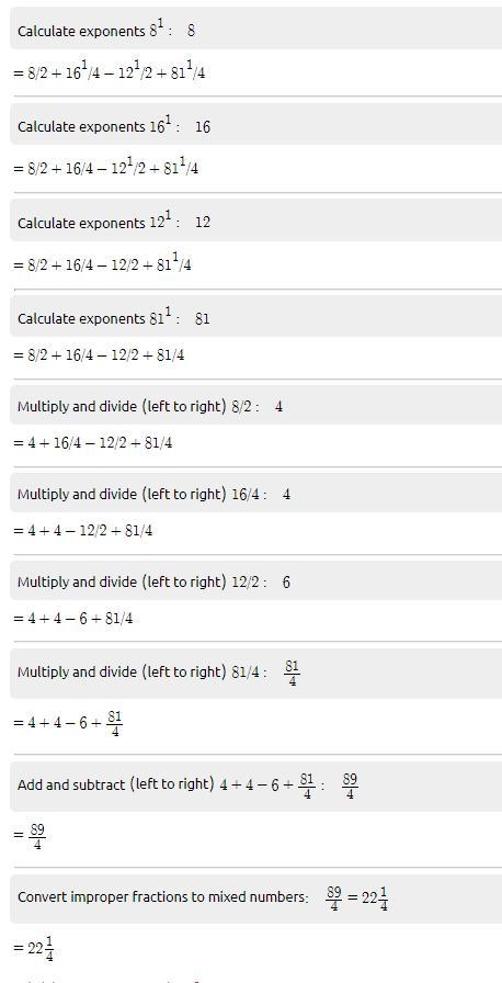 Perform the following operations and write the answers in radical form. Part A: 8^1/2 + 16^1/4 - 12^1/2 + 81^1/4 Part-example-1