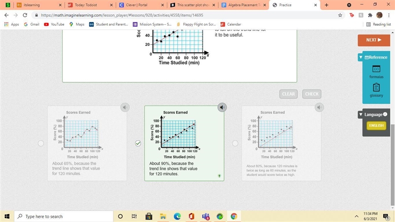 This scatter plot shows the relationship between the time studied and the percent-example-1