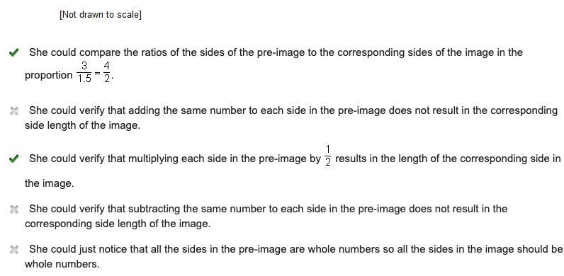 Mackenzie needs to determine whether the rectangles are proportional. Which process-example-1