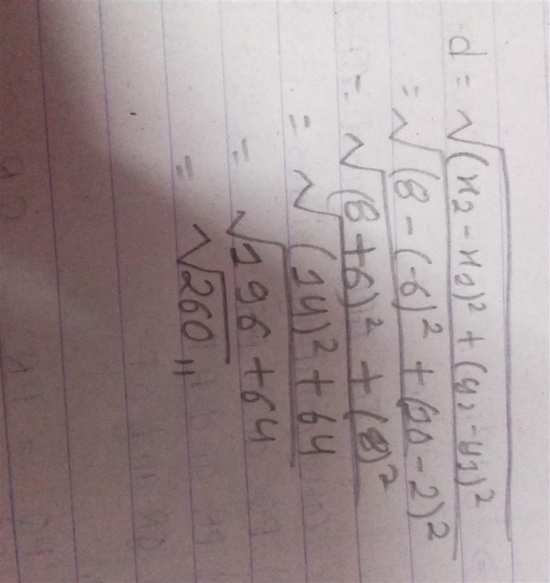 What is the distance between (–6, 2) and (8, 10) on a coordinate grid? 60 68 162 260-example-1