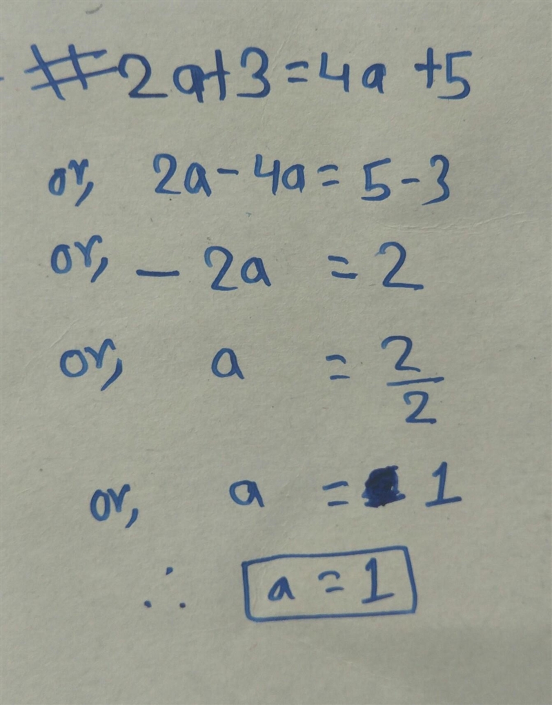 What is the value of _a_ in the equation below? 2a + 3 = 4a + 5-example-1