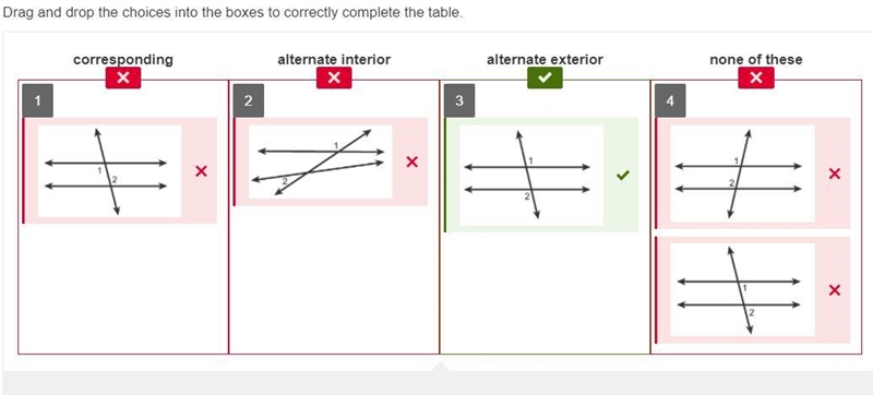 Classify each pair of numbered angles as corresponding, alternate interior, alternate-example-1