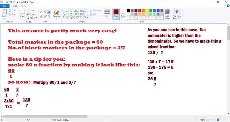 In a package of 60 markers, the number of black markers is 3/7 of the other colour-example-1