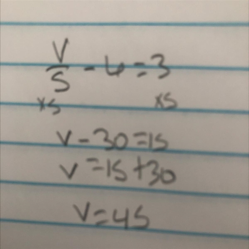 V/5−6=3 please show how you got it thx-example-1