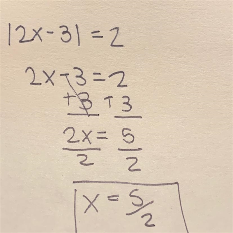 |2x-3|=2 please answer this by Wednesday. I have no idea how to solve this. I wasn-example-1