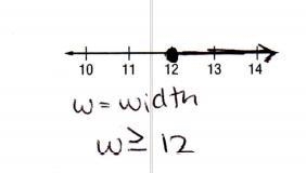 On interstate highways, the minimum allowable lane width is 12 feet. Write an inequality-example-1