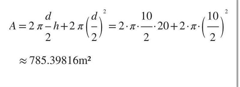 What is the surface area of a cylinder with a height of 20 meters and a diameter of-example-1