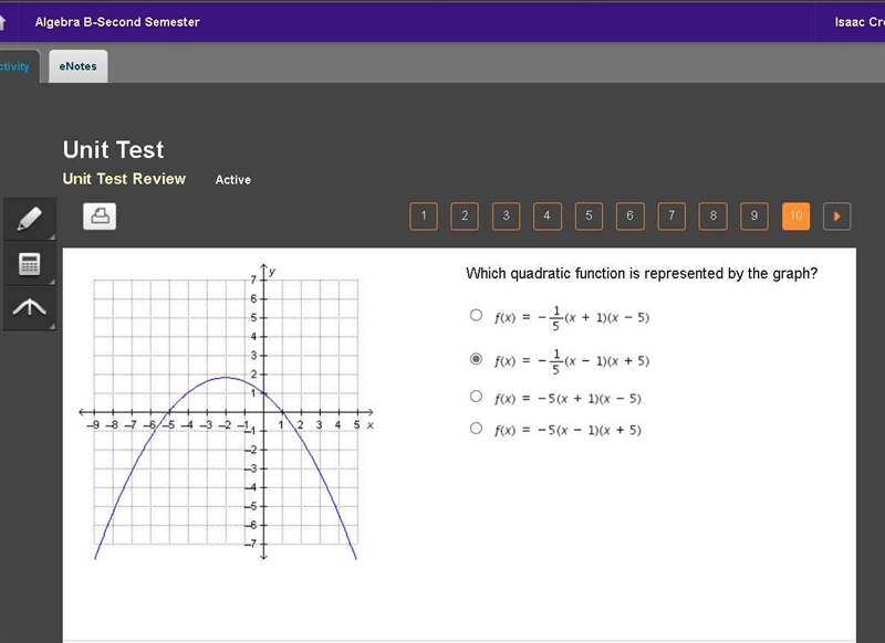 Which quadratic function is represented by the graph?-example-1