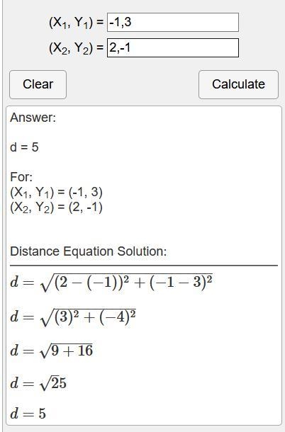 The distance between the points A (-1, 3) and B (2, -1) is:-example-1