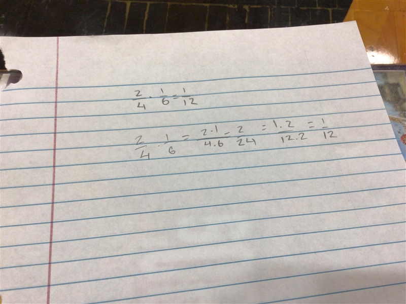 Ok so my answer is 2/4 x 1/6 = 1/12 but I need to show my work so i need help with-example-1