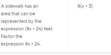 A sidewalk has an area that can be represented by the expression (8x+24) feet. Factor-example-1