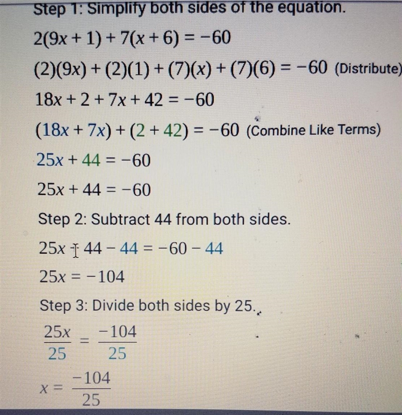 2 (9x-1) + 7 (x+6) = -60 (show work and solve for x)-example-1