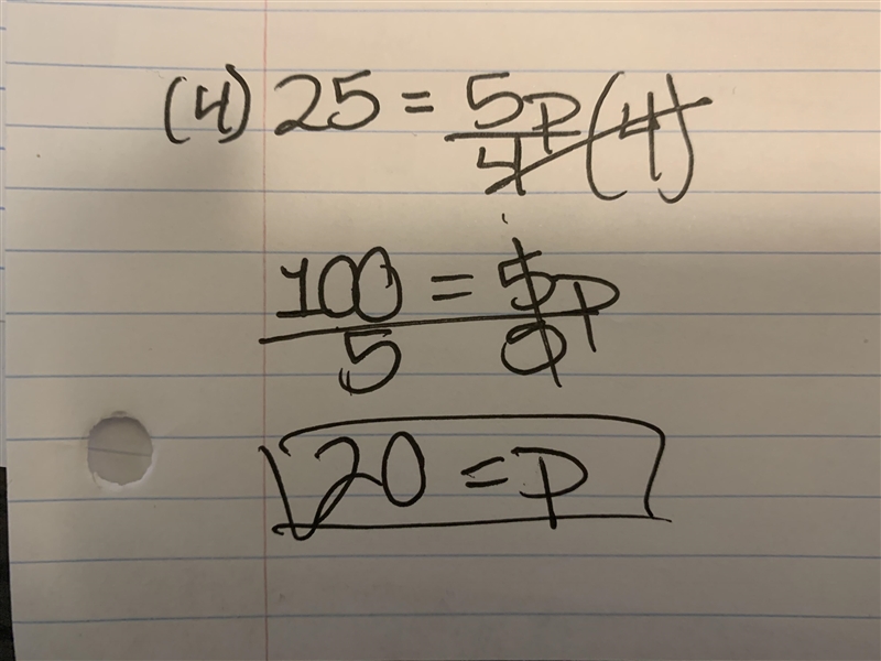 Solve for p: 25= 5p/4 A. p = 25 B. p = 20 C. p = 50 D. p = 200-example-1