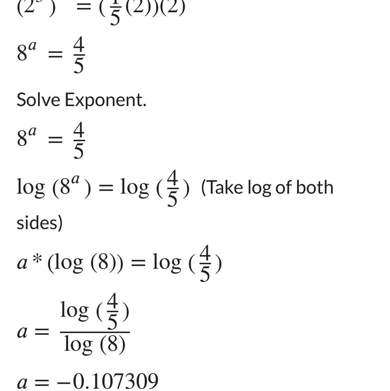 3^a /3^-4 = 3^6 6^-5 = 6^a x 6^-7 (2^3)^a = 1/2 x 2 x 2 Solve for the a's ( it would-example-1