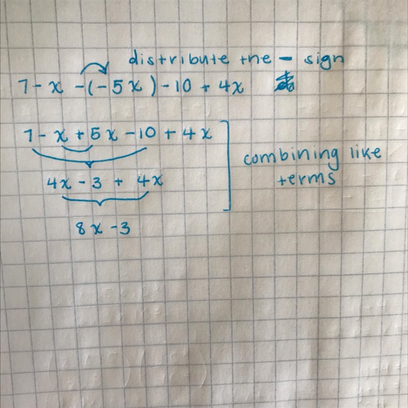 What is 7 − x −(−5x) − 10 + 4x-example-1