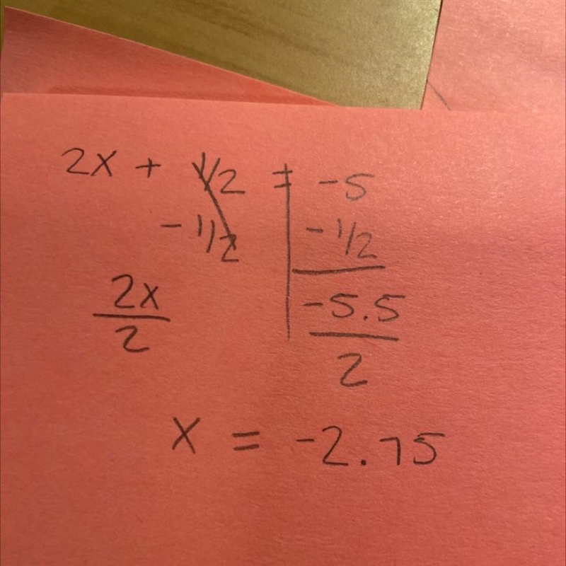 I need help with this question 2x + 1/2 = -5-example-1