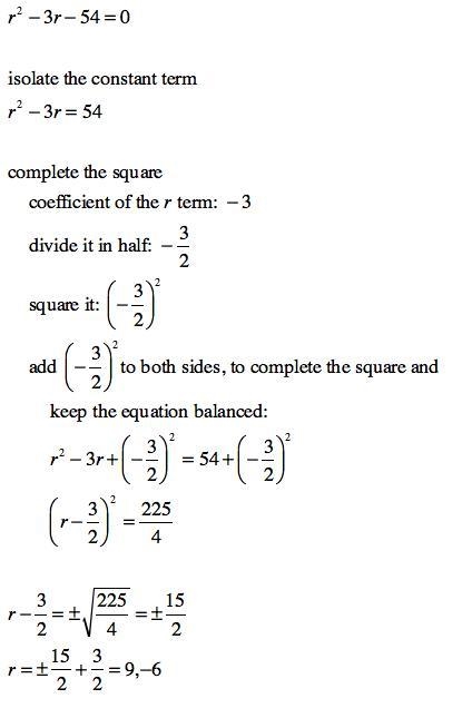 R^2-3r-54=0 Solve by completing the square and show you work please so I can understand-example-1