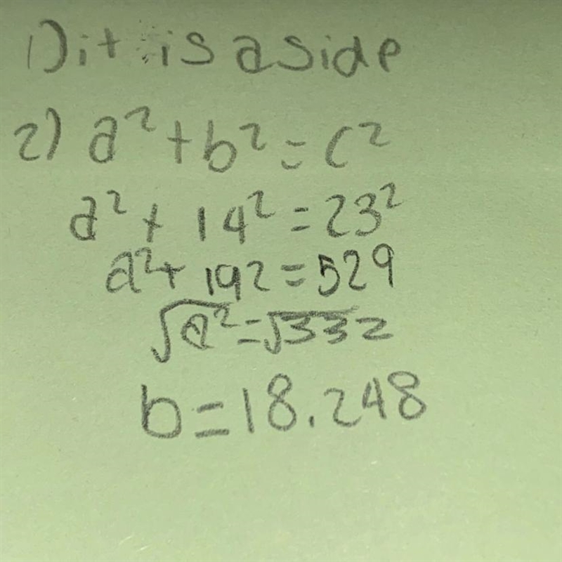 Is the missing side a leg or hypotenuse? What is the length of the missing side?-example-1