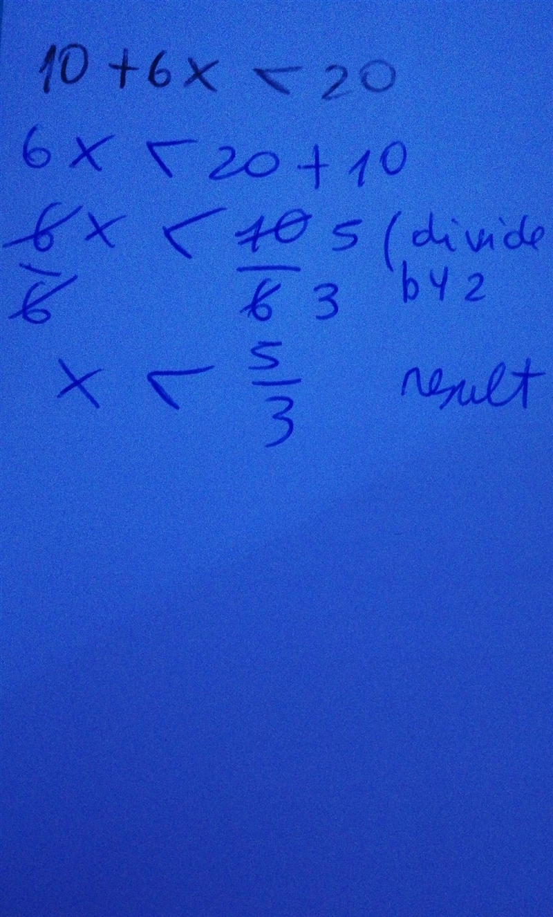 Solve the inequality -10 + 6x < 20-example-1