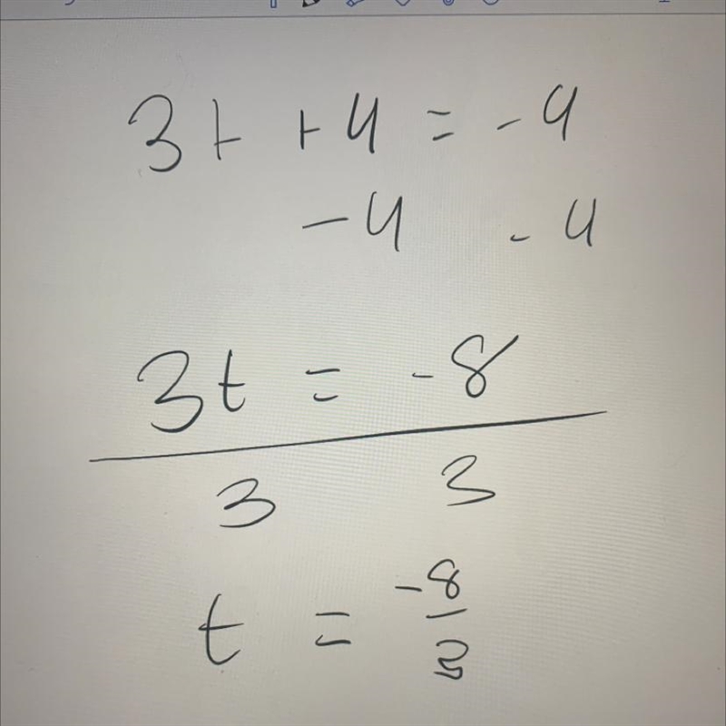 Solve for t: 3t + 4 = -4-example-1