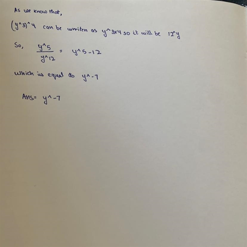 This is a fraction btw. I need help y^5 ___ = (must simply also) (y^3)^4-example-1