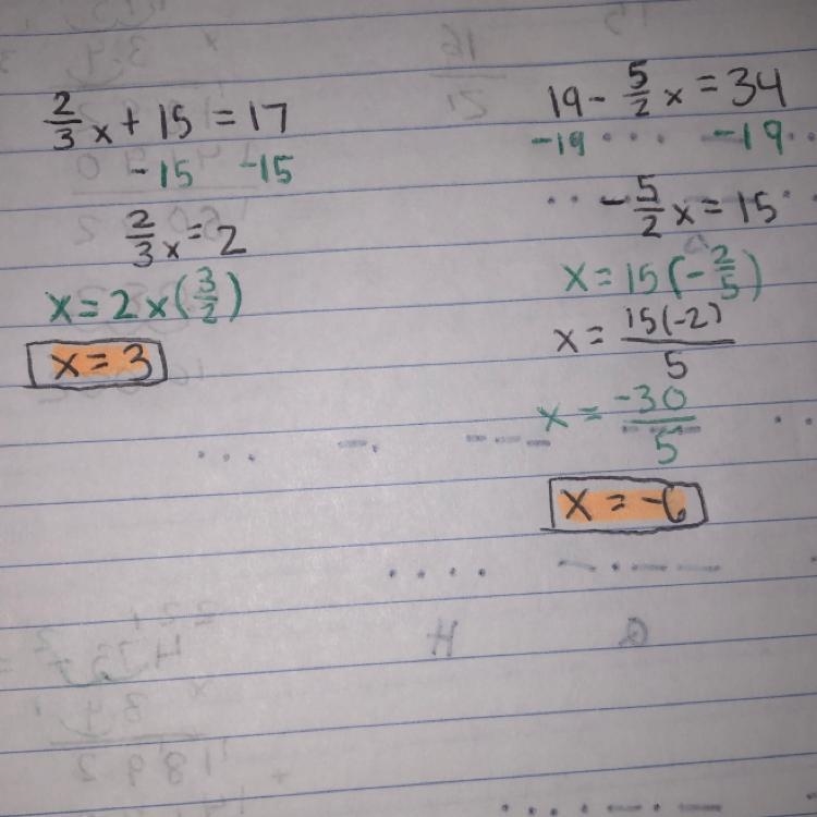 show work for 2/3 x + 15 = 17 (x= variable) Please I need help with this one and this-example-1