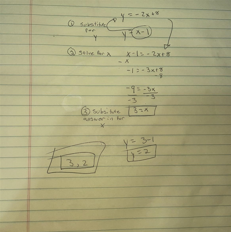 (08.03)Consider the following pair of equations: y = −2x + 8 y = x − 1 Explain how-example-1