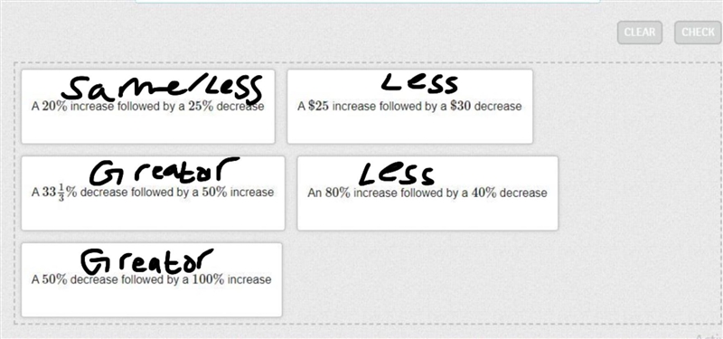 Drag each scenario to show whether the final result will be greater than the original-example-1