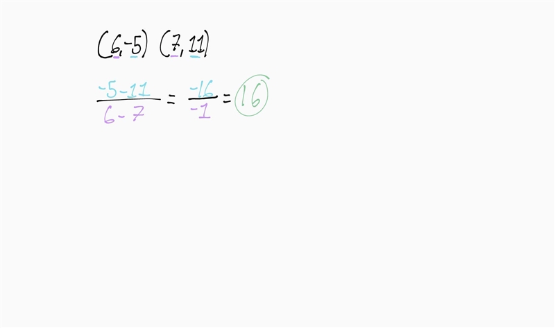 (6,-5), (7,11) Find the slope with work please ! :)-example-1